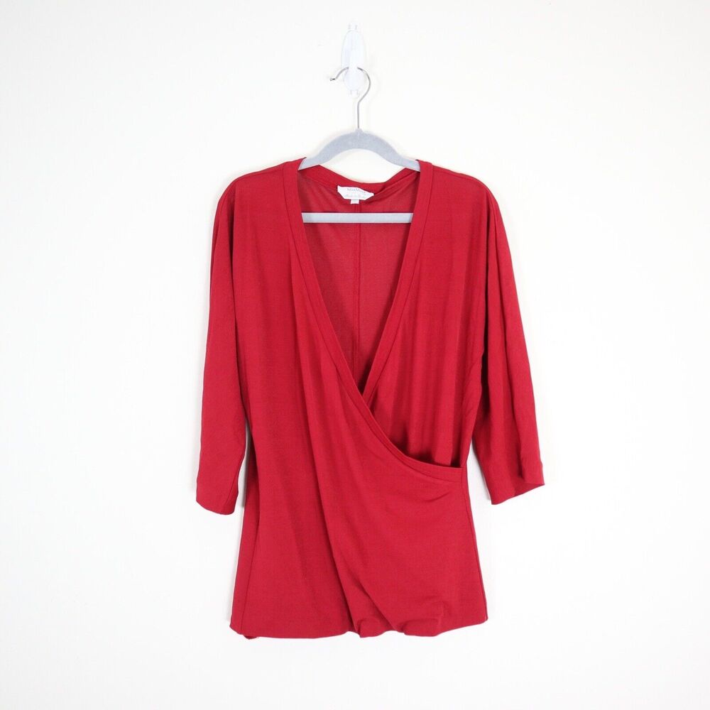 MaxMara Size S Red Wrap Front Blouse 3/4 Sleeve Viscose Jersey